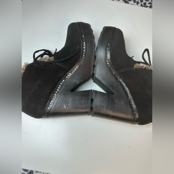 Rag & Bone Inez Black Suede Shearling Desert Chunky Lace Up Clog Boots 10-10.5 - Picture 11 of 16